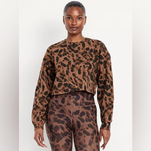 Dynamic Fleece Oversized Crop Sweatshirt NWT Size XL Leopard Old Navy - Picture 1 of 5